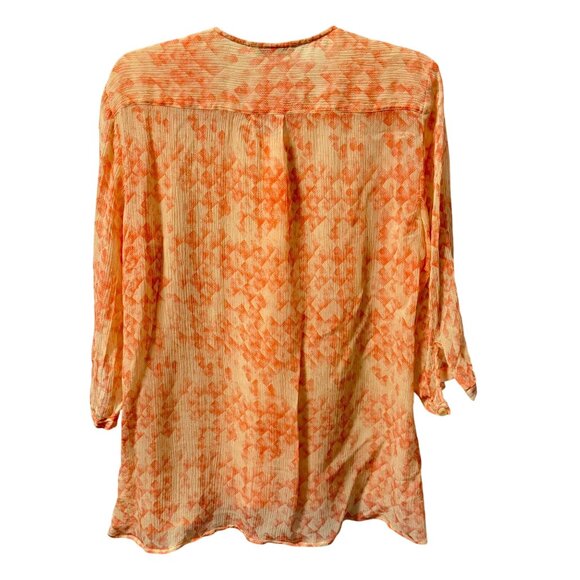 Cabi Womens Button-Down Silk Sheer Blouse Sz M Orange & Cream Geometric Print - Picture 9 of 12